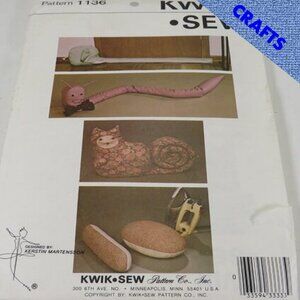 Kwik Sew 1136 Sewing Pattern Animal Draft Stopper - Toy, Pressing Ham NEW
